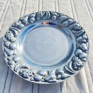 Antique Pewter Embossed fruit design platter